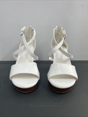 White Crisscross Strap Platform Sandals
